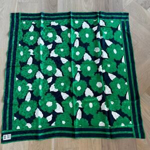 Vintage Julie Francis Floral Square Scarf Green Navy White Large Retro